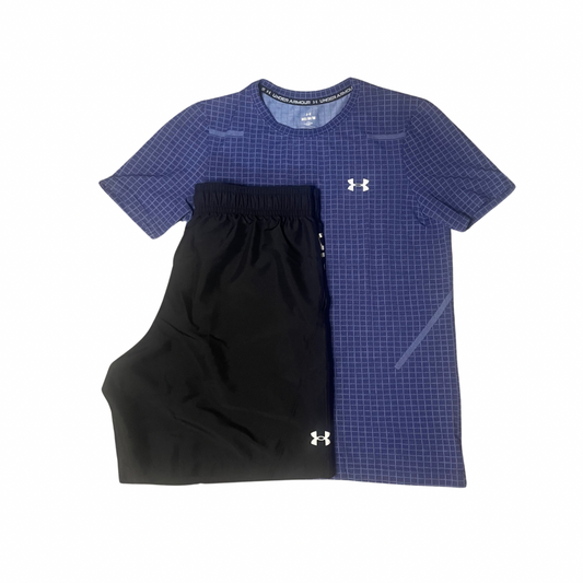 UnderArmour chequered t-shirt and short set Midnight/black